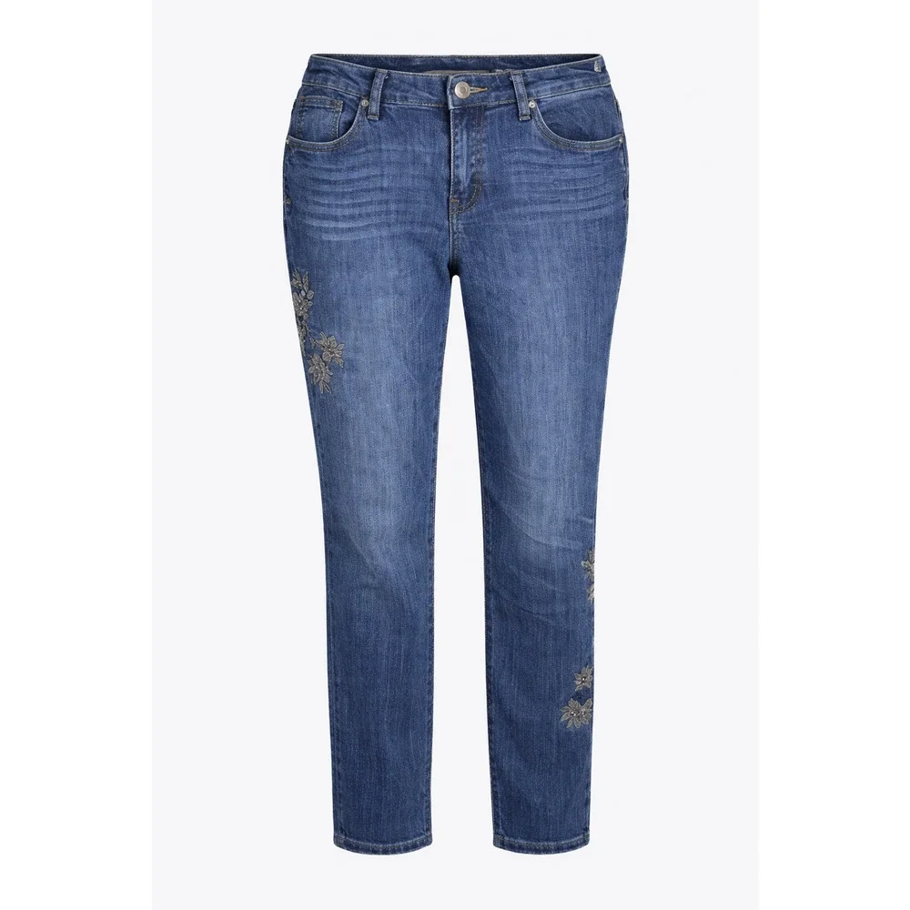 Christopher & Banks Embellished Sequin Floral Jeans Blue Stretch Mid Rise Size 4